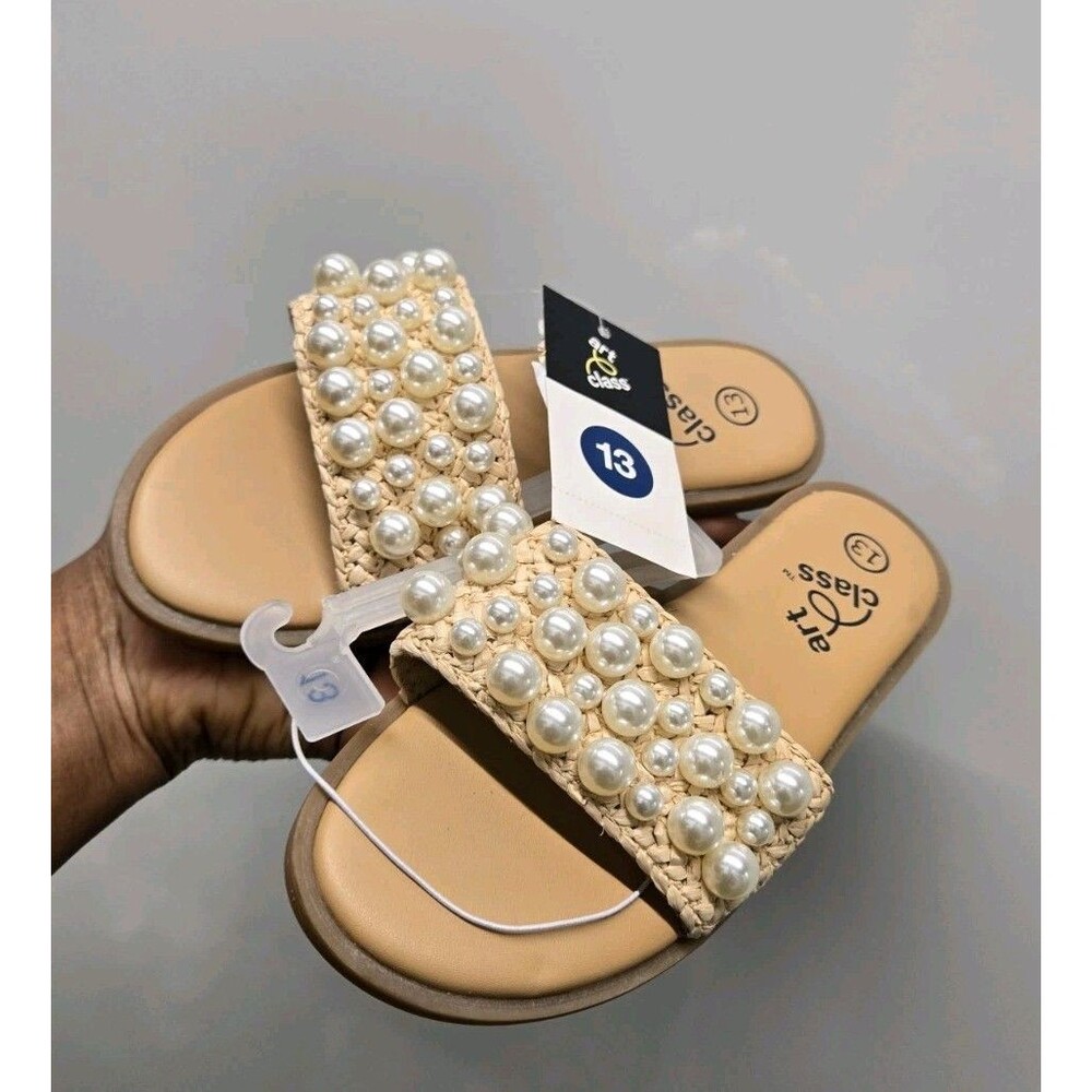 Art Class Girls Heather Pearl Comfort Footbed Sandals Slide Cream Size 13 - Picture 4 of 5